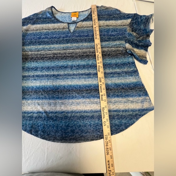 RUBY RD BLUE & WHITE STRIPED TEE W/SCOOP NECK & FLUTTER SLEEVES. SIZE XL - Picture 7 of 9
